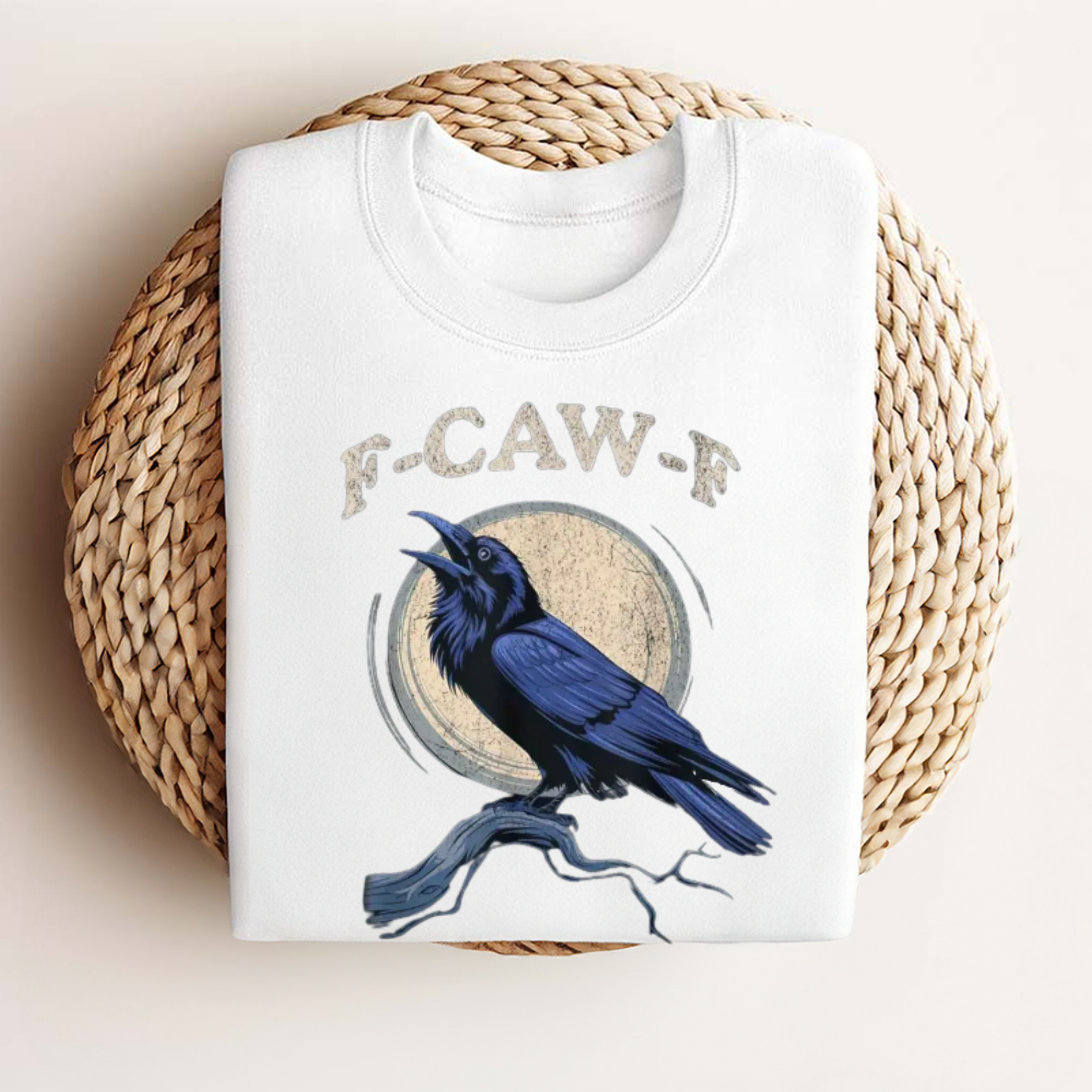 "F-Caw-F" Crow & Raven Graphic T-Shirt – Funny Bird Design, Soft Loose Fit Streetwear, Gothic Lettering