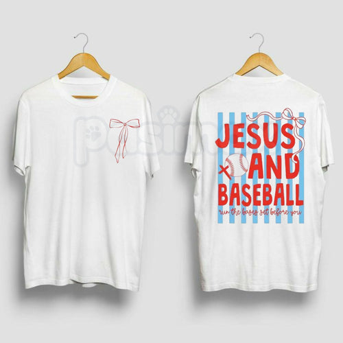 "2 Sides: Jesus & Baseball" Coquette T-Shirt – Cute Christian Athlete Graphic Tee, Premium 100% Cotton Pink Bow Baseball Top, Soft Lived-In Heavyweight Faith & Sports Shirt, Made in USA