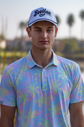 BooYaa Premium Men's Golf Polo, Lulu Tropical Palm Print, 4-Way Stretch, Moisture-Wicking