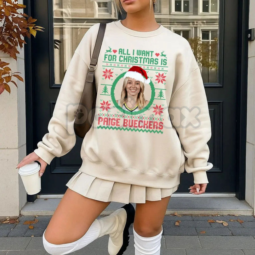 "All I Want For Christmas Is Paige Bueckers" Sweatshirt | UConn Huskies Basketball Fan Gift | Women's College B-Ball Crewneck