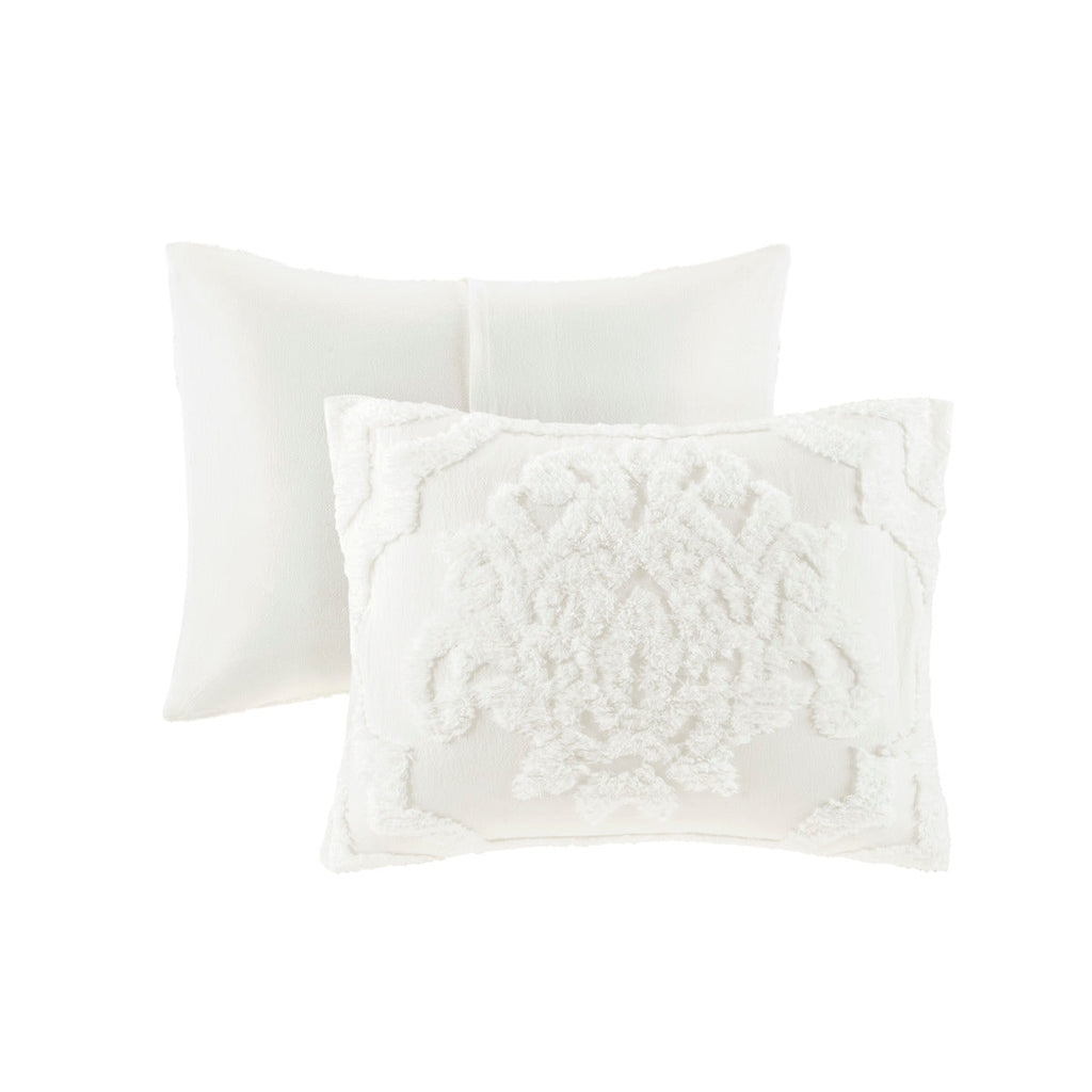 3 Piece Tufted Cotton Chenille Damask Comforter Set