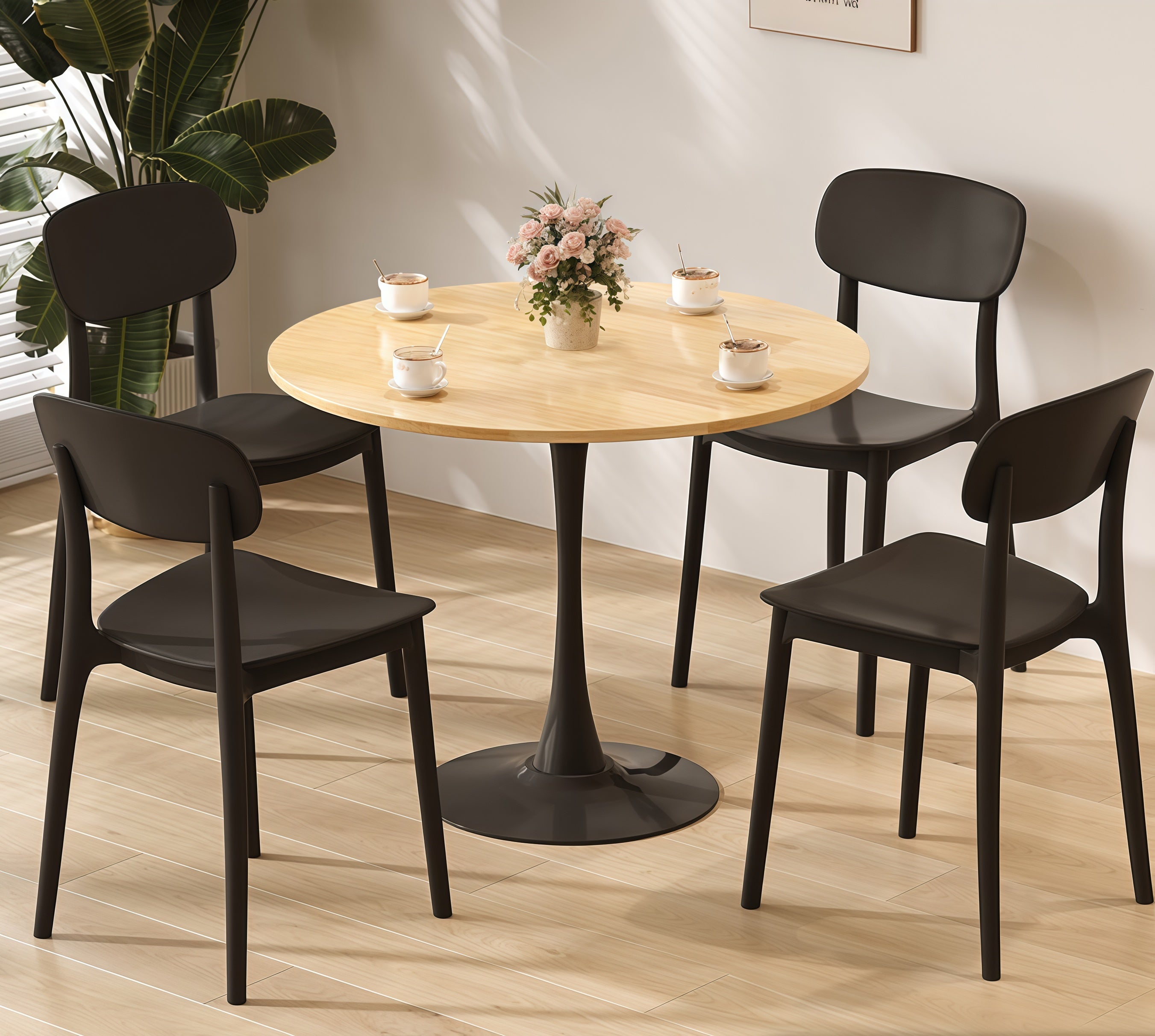 Modern Round Dining Table with Metal Base