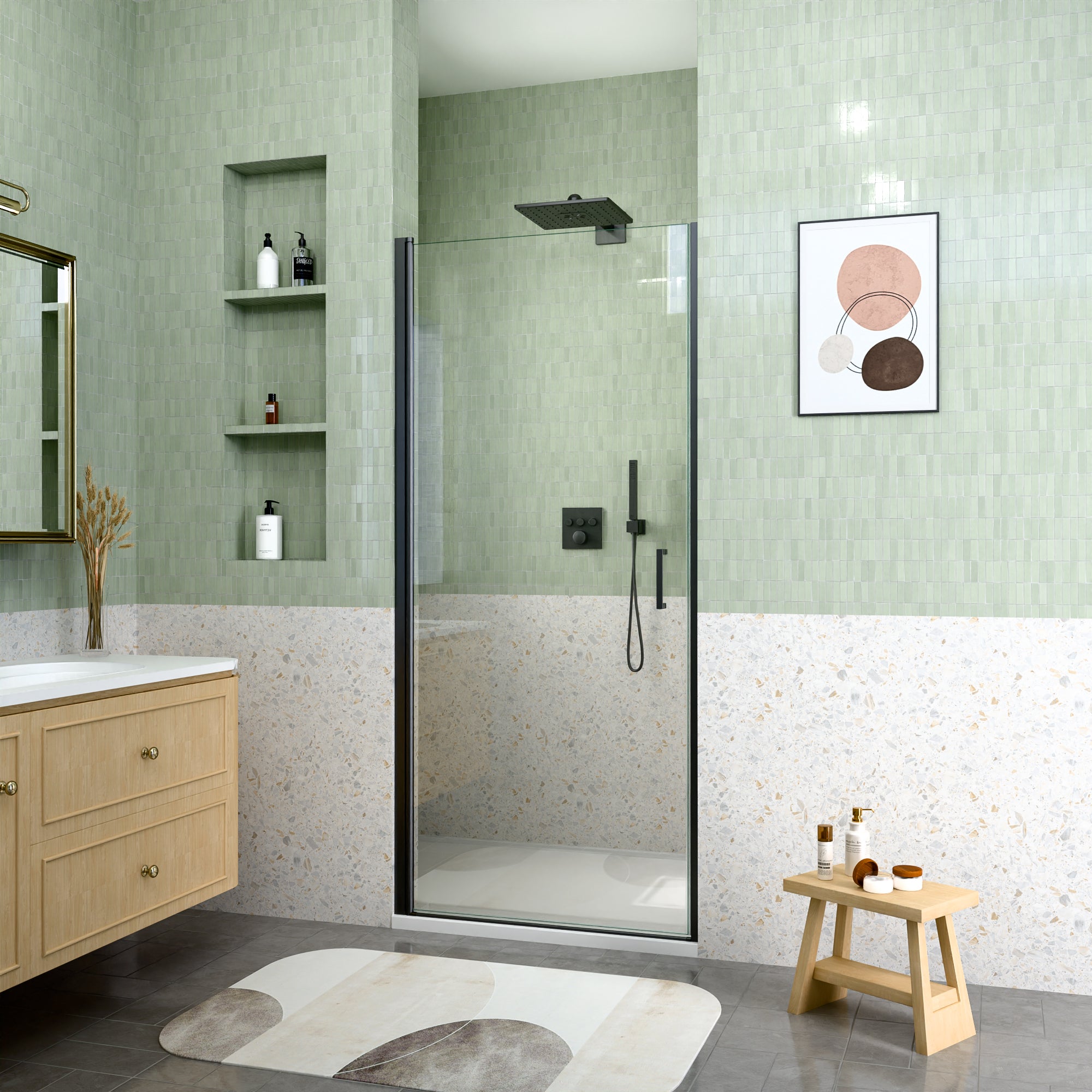 24" W x 72" H Semi-Frameless Circular Pivot Shower Door in Matte