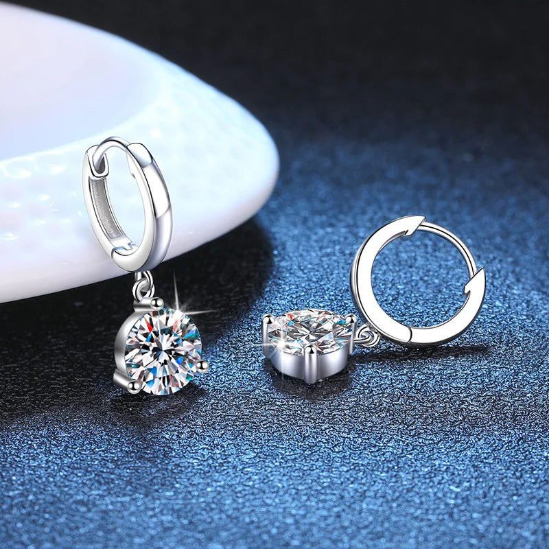 Colorful Solitaire Moissanite Hoop Drop Earrings in Sterling Silver