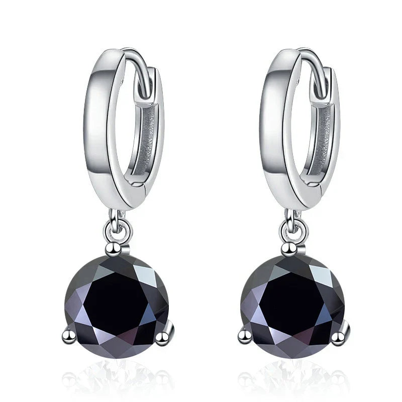 Colorful Solitaire Moissanite Hoop Drop Earrings in Sterling Silver