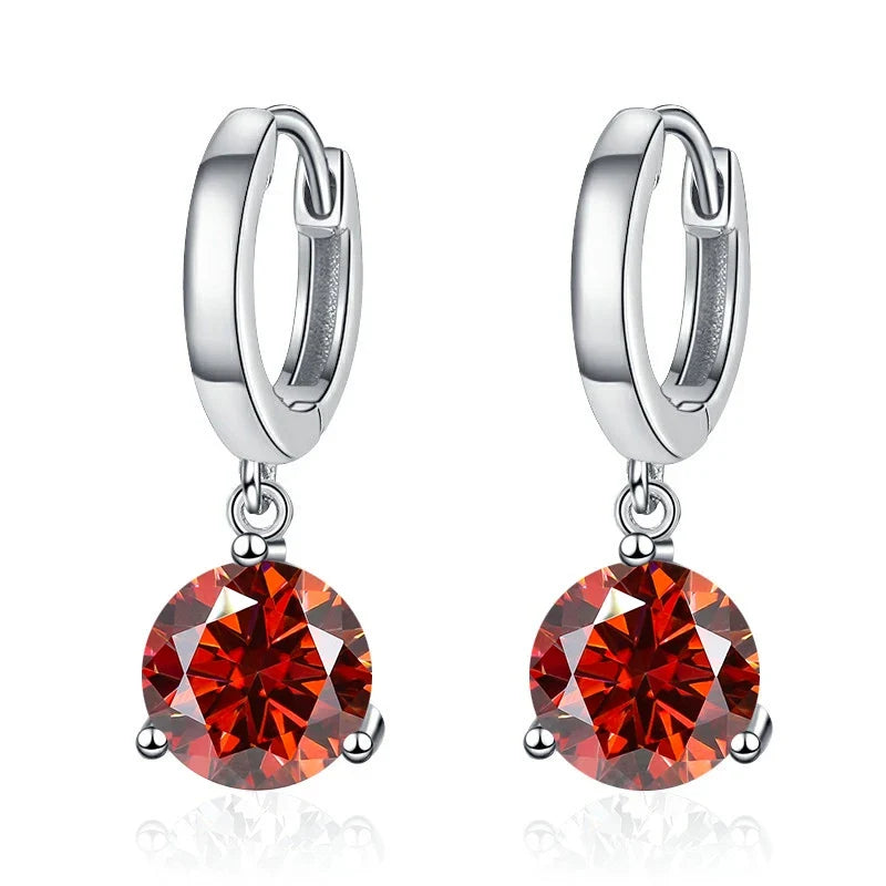 Colorful Solitaire Moissanite Hoop Drop Earrings in Sterling Silver