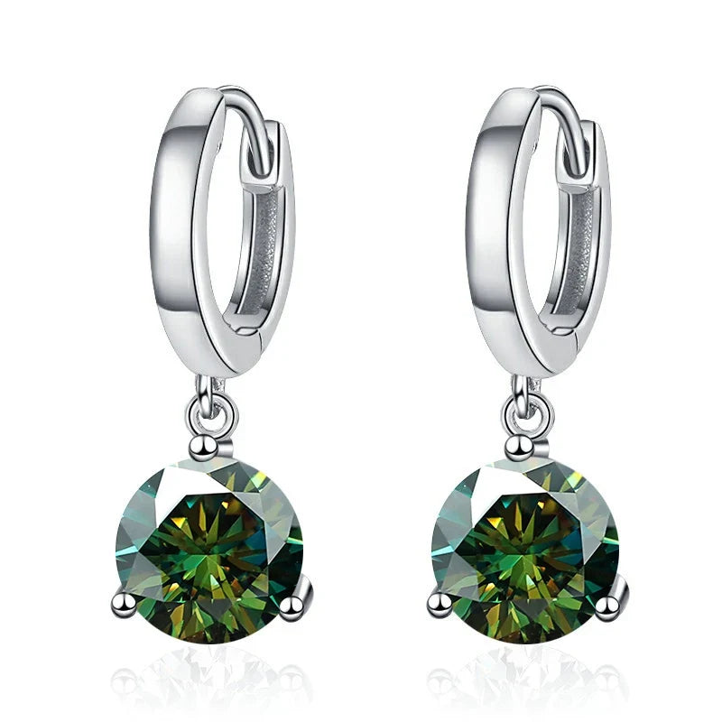 Colorful Solitaire Moissanite Hoop Drop Earrings in Sterling Silver