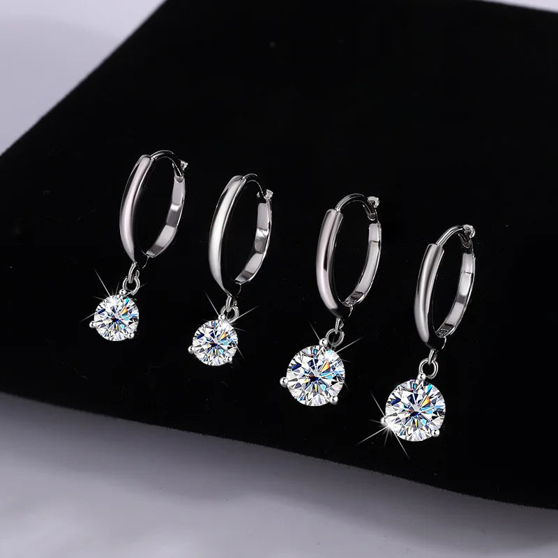 Colorful Solitaire Moissanite Hoop Drop Earrings in Sterling Silver