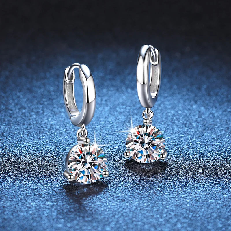 Colorful Solitaire Moissanite Hoop Drop Earrings in Sterling Silver