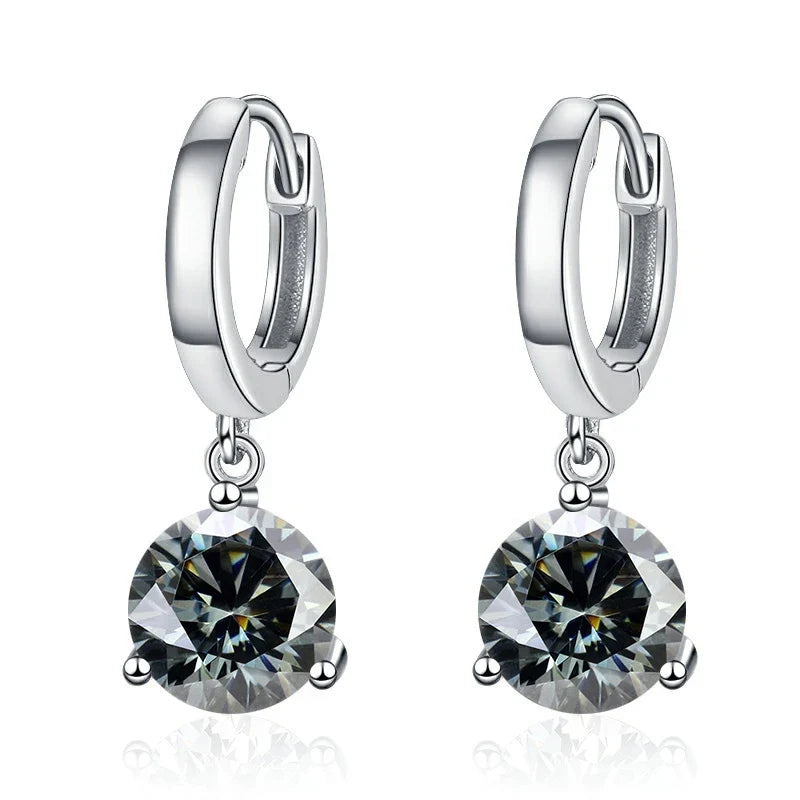 Colorful Solitaire Moissanite Hoop Drop Earrings in Sterling Silver