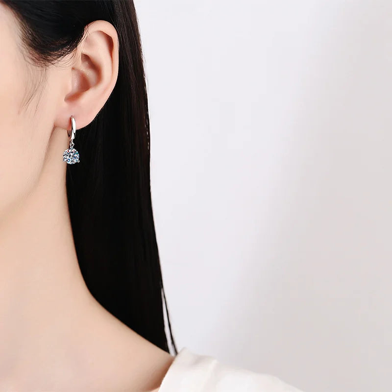 Colorful Solitaire Moissanite Hoop Drop Earrings in Sterling Silver
