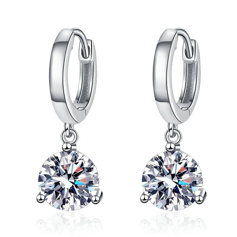 Colorful Solitaire Moissanite Hoop Drop Earrings in Sterling Silver