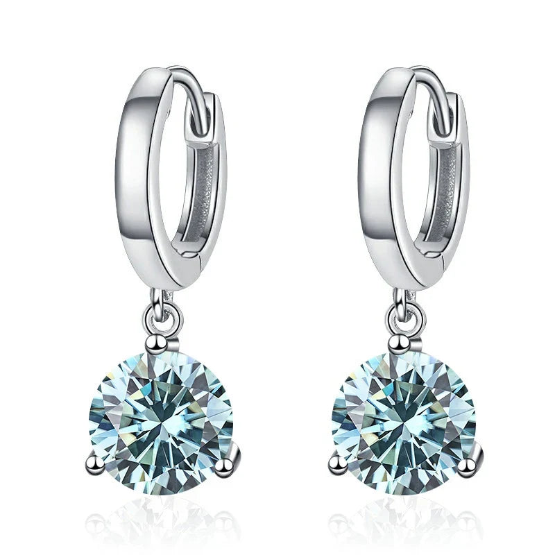 Colorful Solitaire Moissanite Hoop Drop Earrings in Sterling Silver