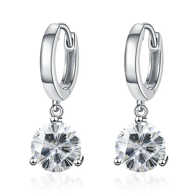 Colorful Solitaire Moissanite Hoop Drop Earrings in Sterling Silver
