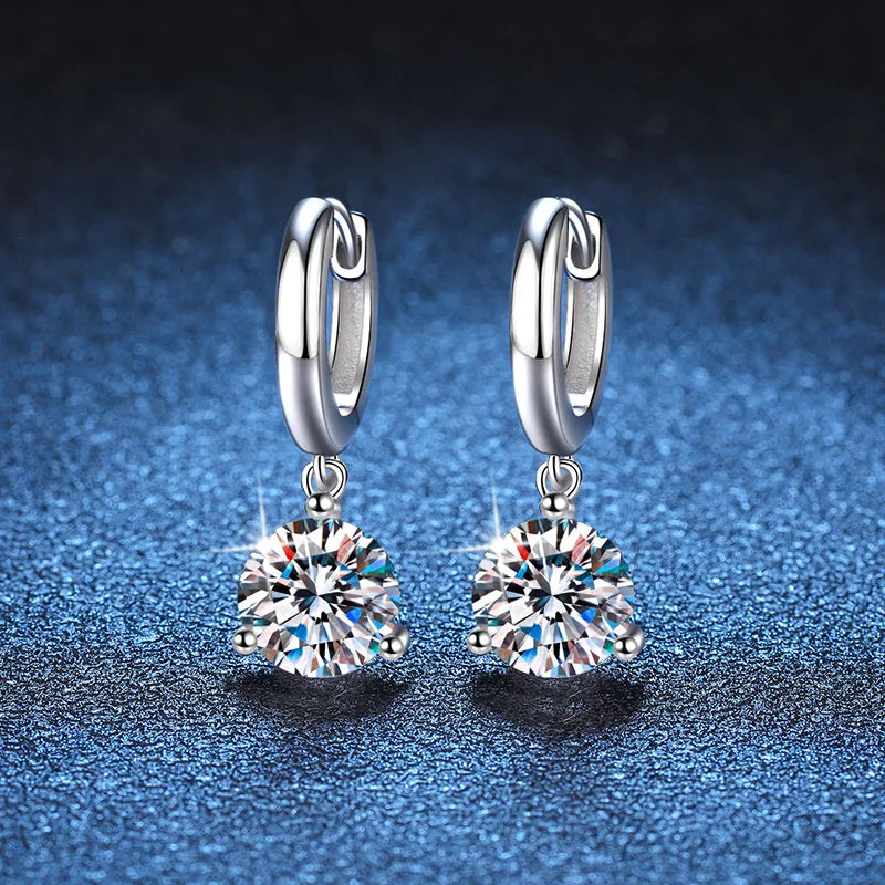 Colorful Solitaire Moissanite Hoop Drop Earrings in Sterling Silver