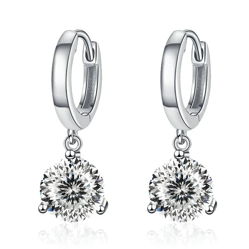 Colorful Solitaire Moissanite Hoop Drop Earrings in Sterling Silver