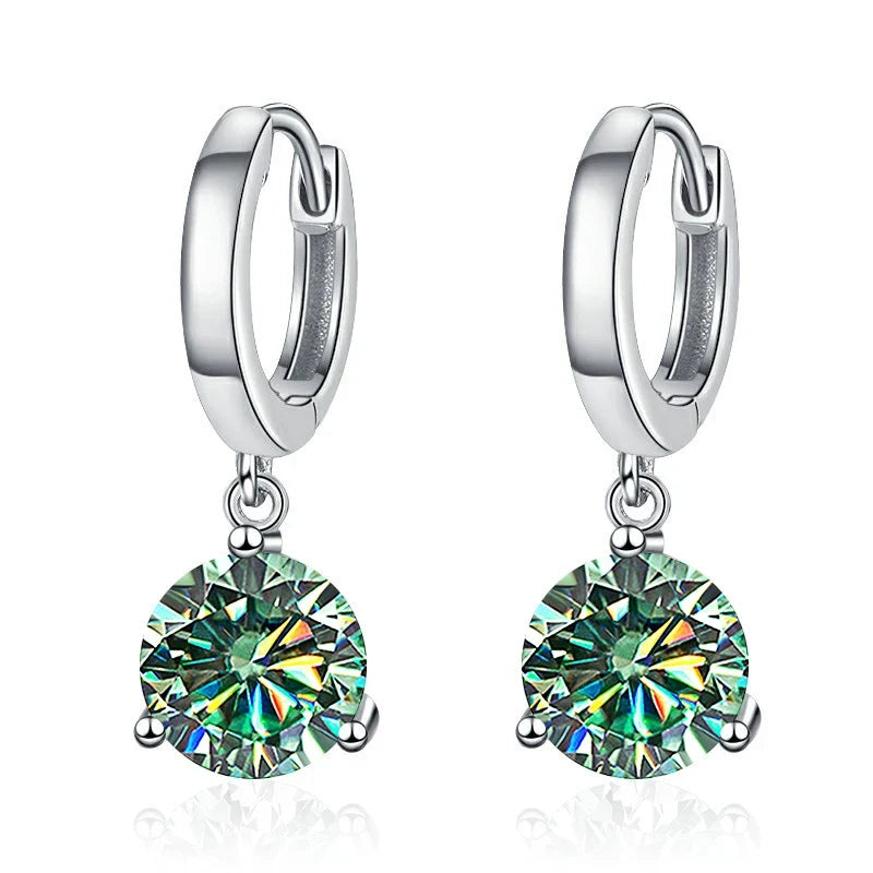Colorful Solitaire Moissanite Hoop Drop Earrings in Sterling Silver
