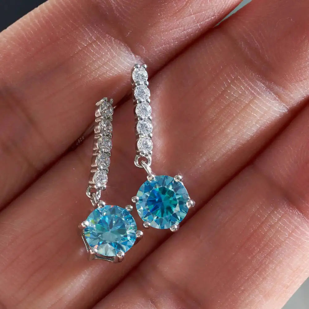 Colorful Moissanite Bar Drop Earrings in Sterling Silver