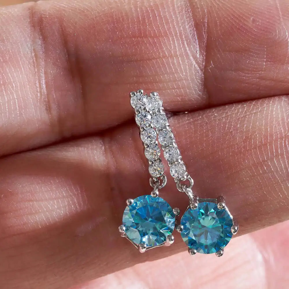 Colorful Moissanite Bar Drop Earrings in Sterling Silver