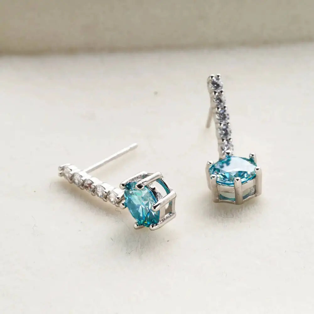 Colorful Moissanite Bar Drop Earrings in Sterling Silver