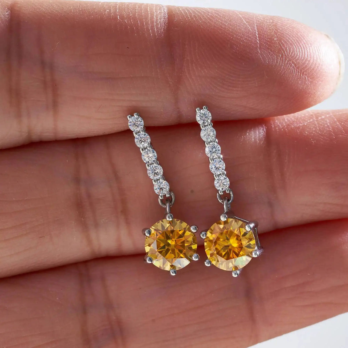 Colorful Moissanite Bar Drop Earrings in Sterling Silver