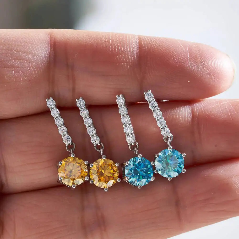 Colorful Moissanite Bar Drop Earrings in Sterling Silver