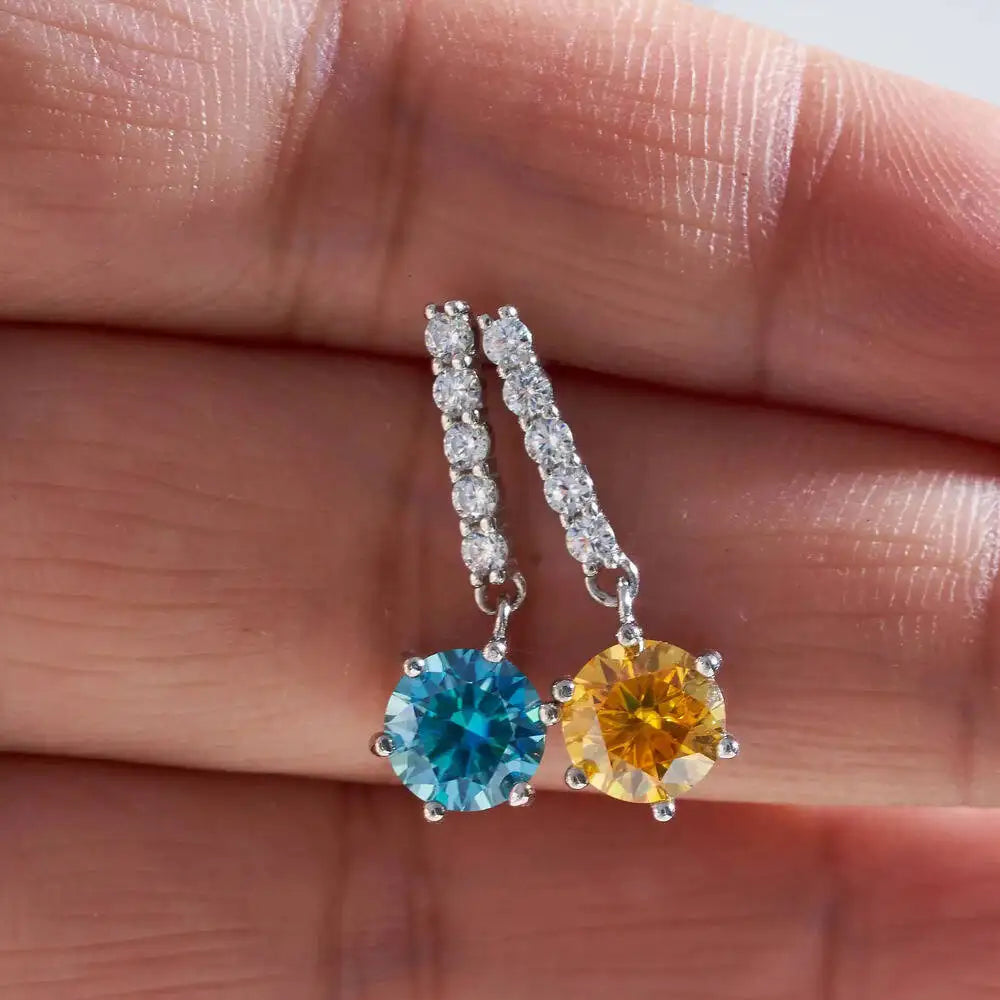 Colorful Moissanite Bar Drop Earrings in Sterling Silver