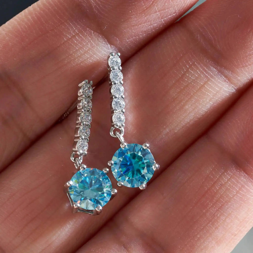 Colorful Moissanite Bar Drop Earrings in Sterling Silver
