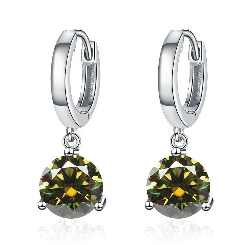 Colorful Solitaire Moissanite Hoop Drop Earrings in Sterling Silver