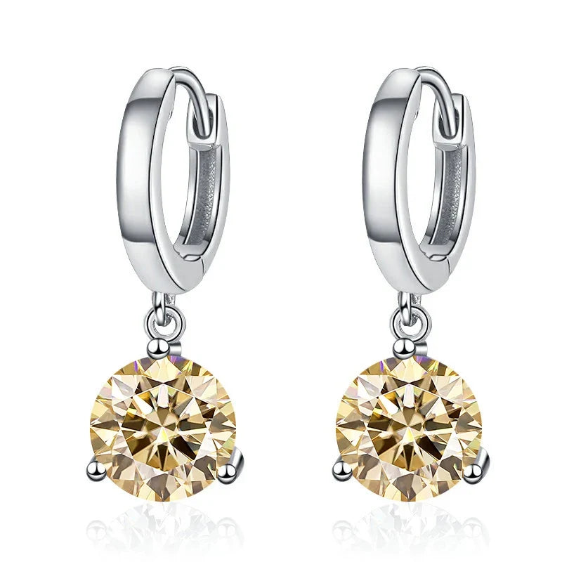 Colorful Solitaire Moissanite Hoop Drop Earrings in Sterling Silver