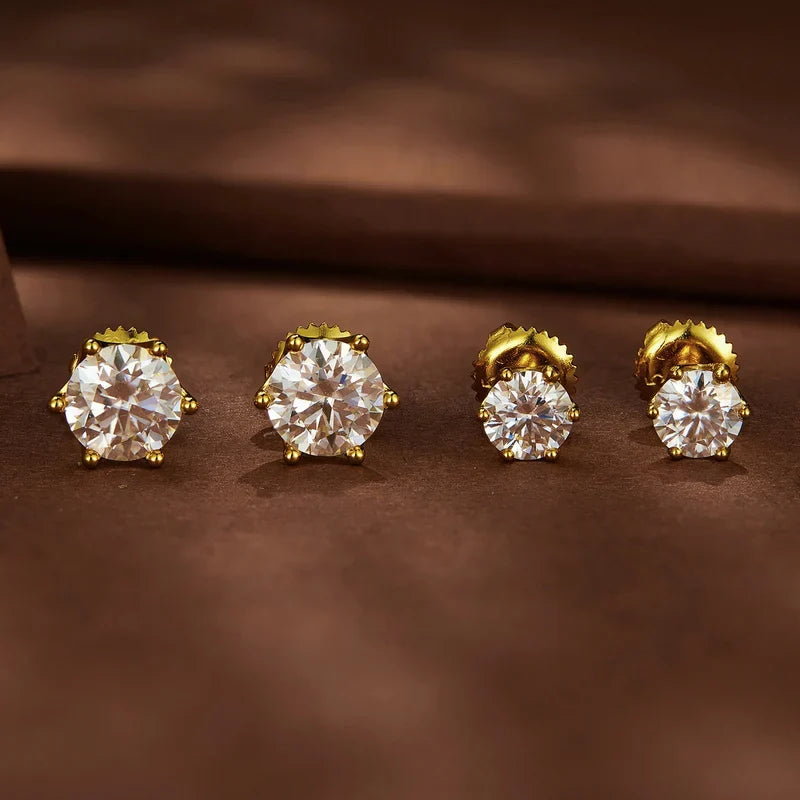Round Moissanite Screw-Back Stud Earrings in Silver