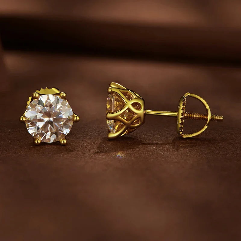 Round Moissanite Screw-Back Stud Earrings in Silver