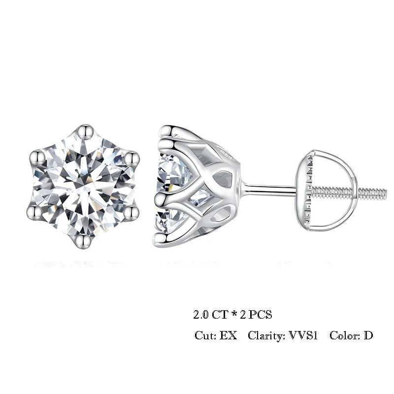 Round Moissanite Screw-Back Stud Earrings in Silver