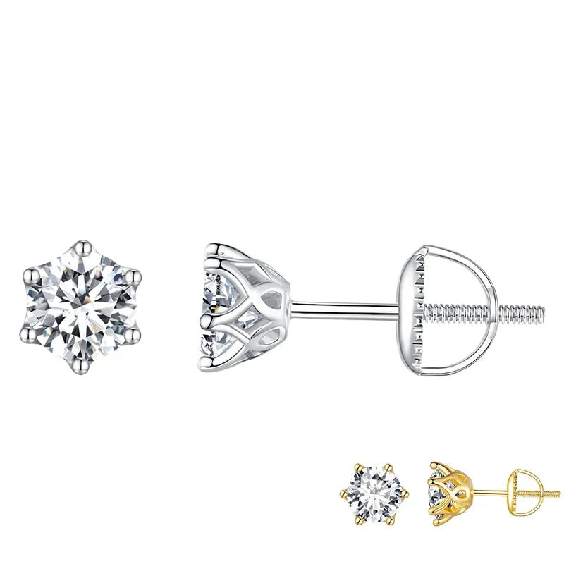 Round Moissanite Screw-Back Stud Earrings in Silver