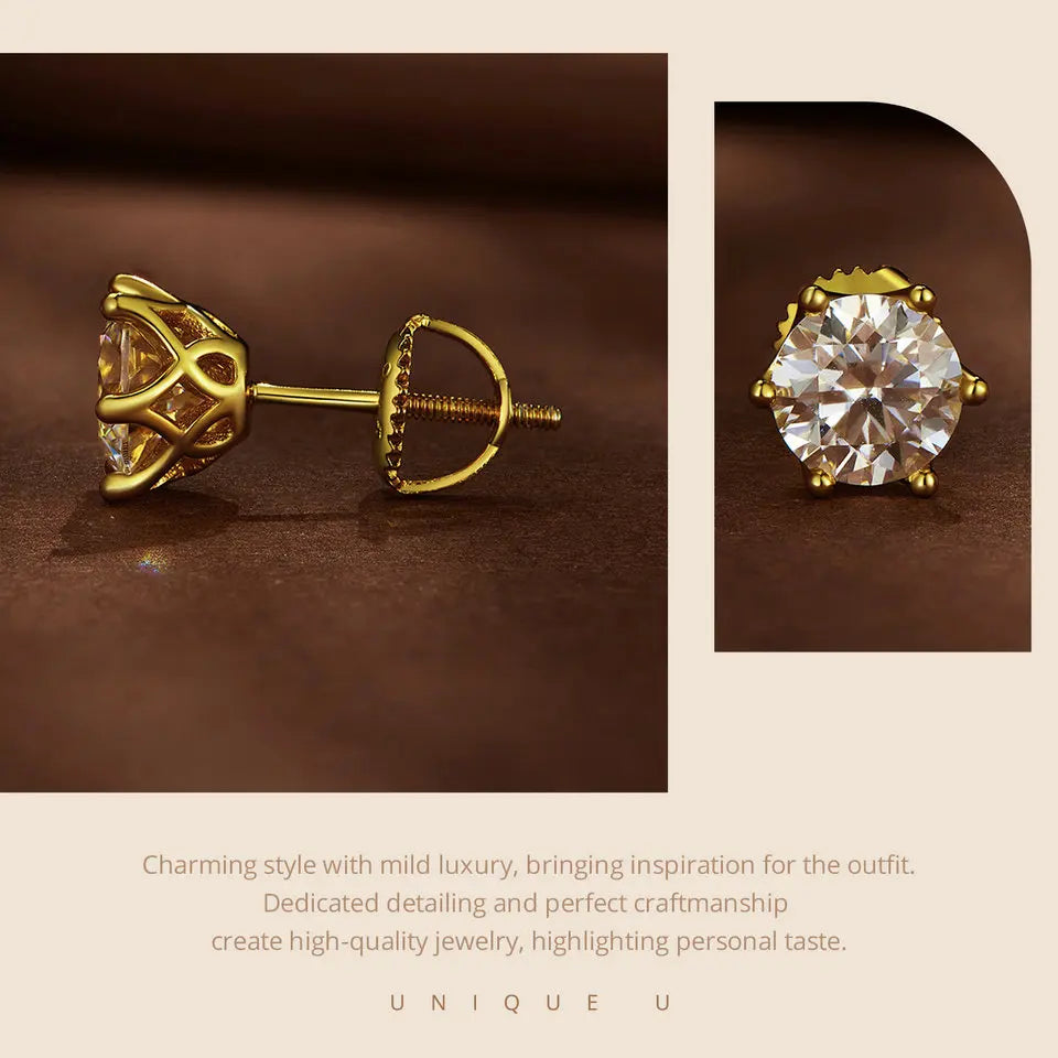 Round Moissanite Screw-Back Stud Earrings in Silver