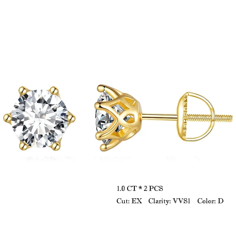 Round Moissanite Screw-Back Stud Earrings in Silver