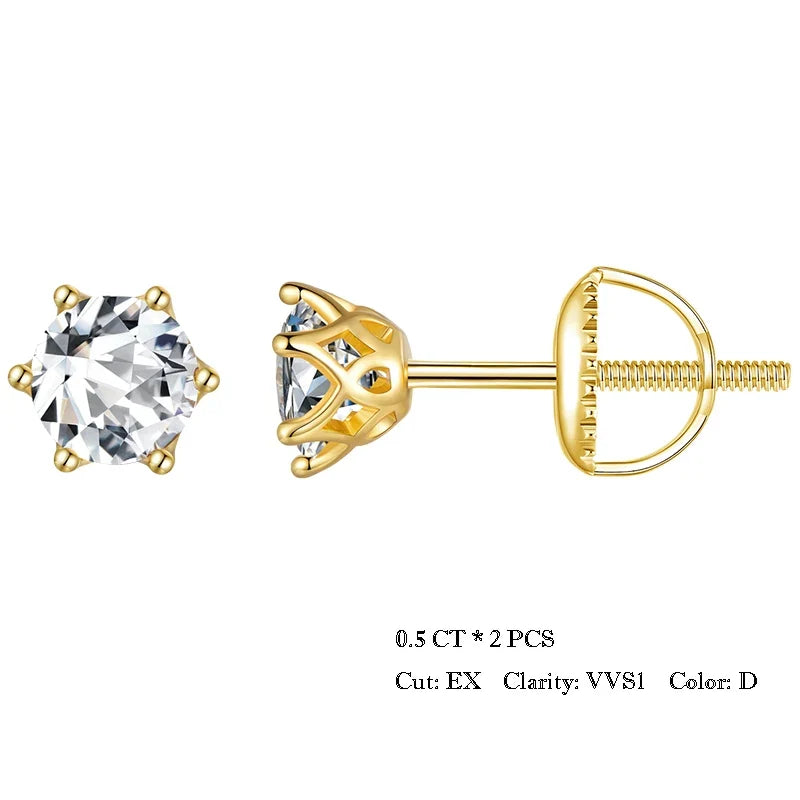 Round Moissanite Screw-Back Stud Earrings in Silver