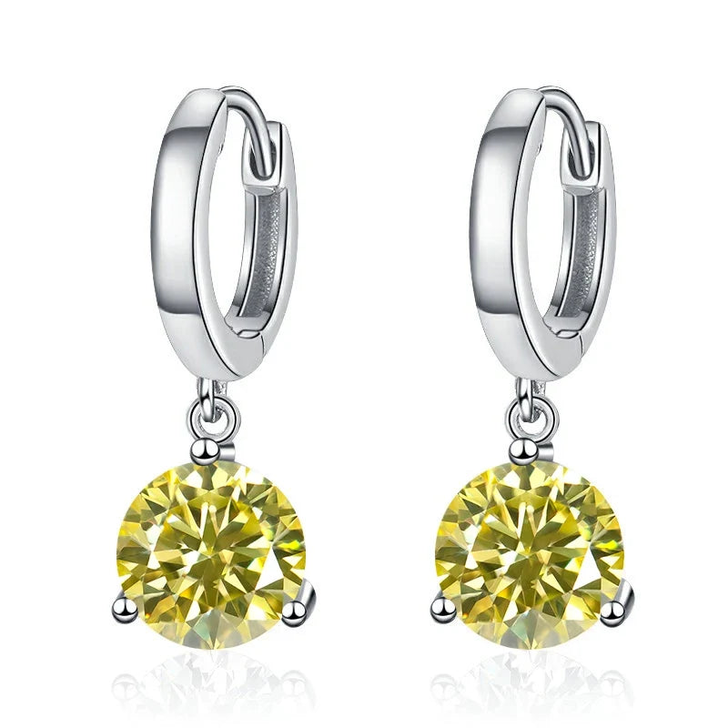 Colorful Solitaire Moissanite Hoop Drop Earrings in Sterling Silver