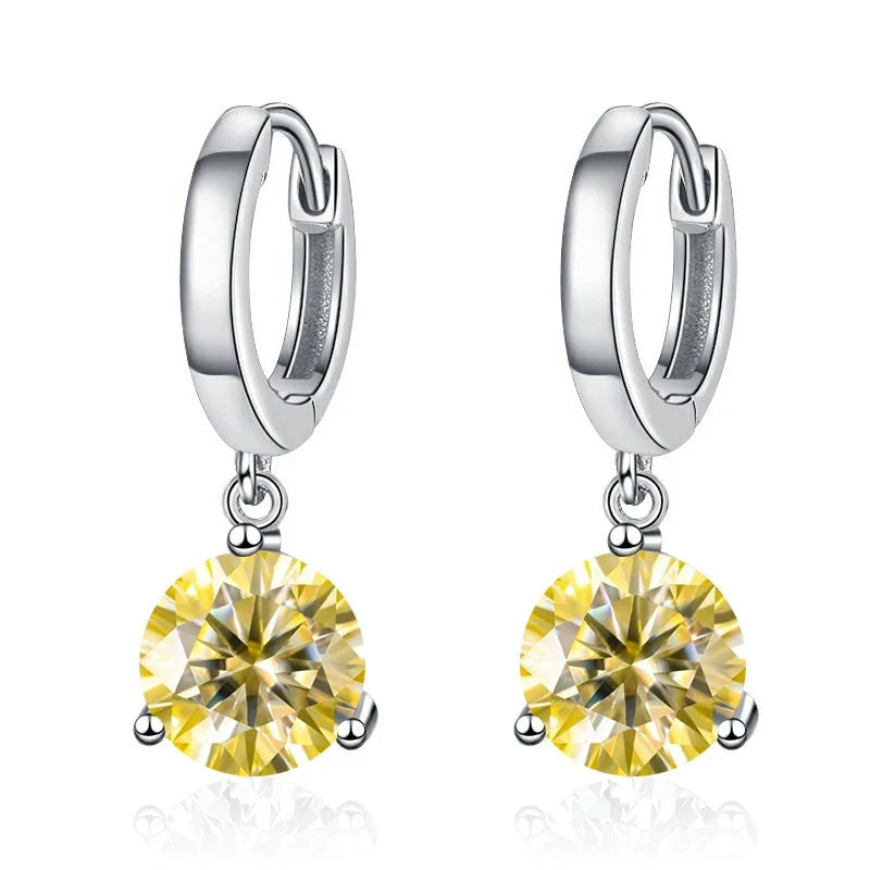 Colorful Solitaire Moissanite Hoop Drop Earrings in Sterling Silver