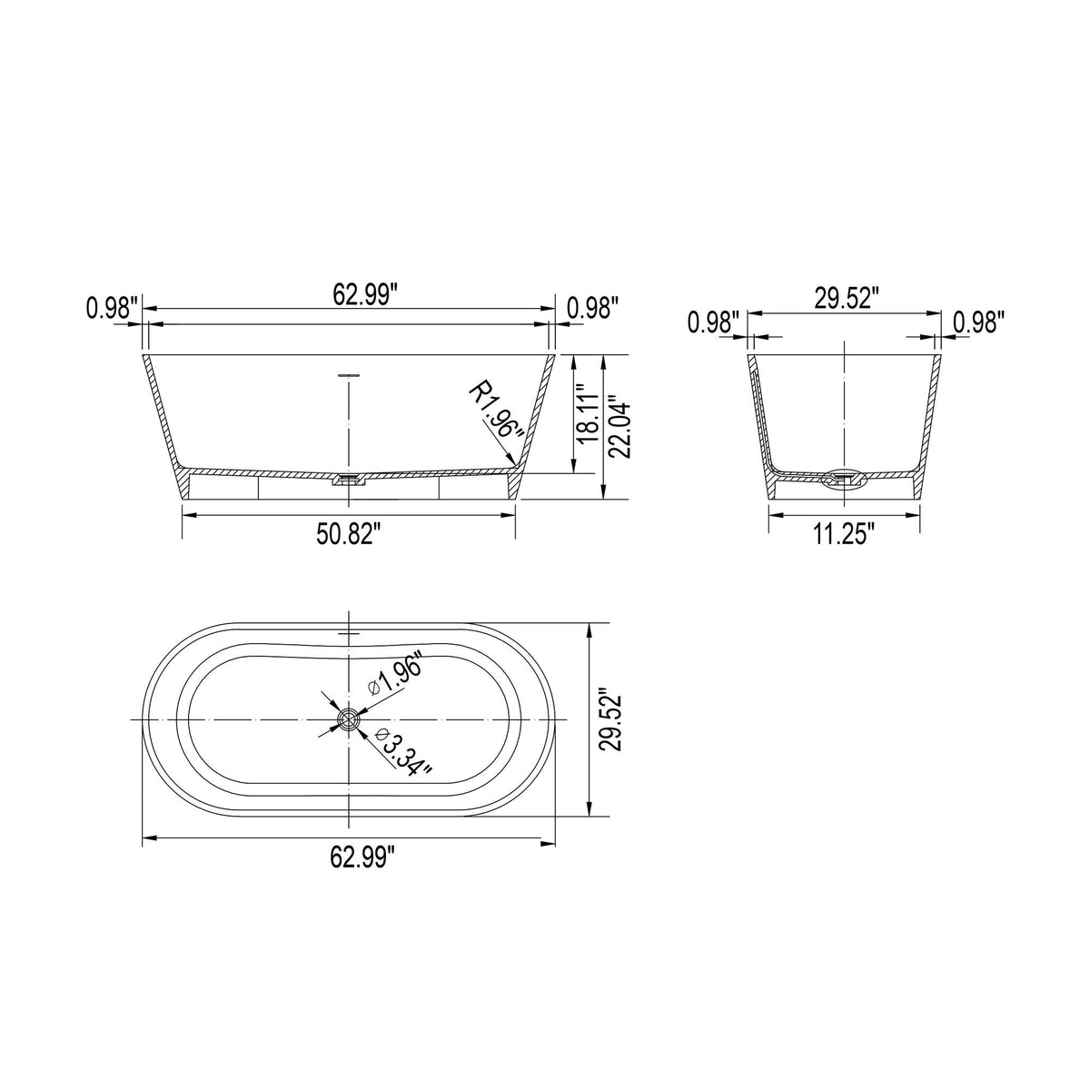 Solid Surface Soaking Freestanding Bathtub For Bathroom - Matte White