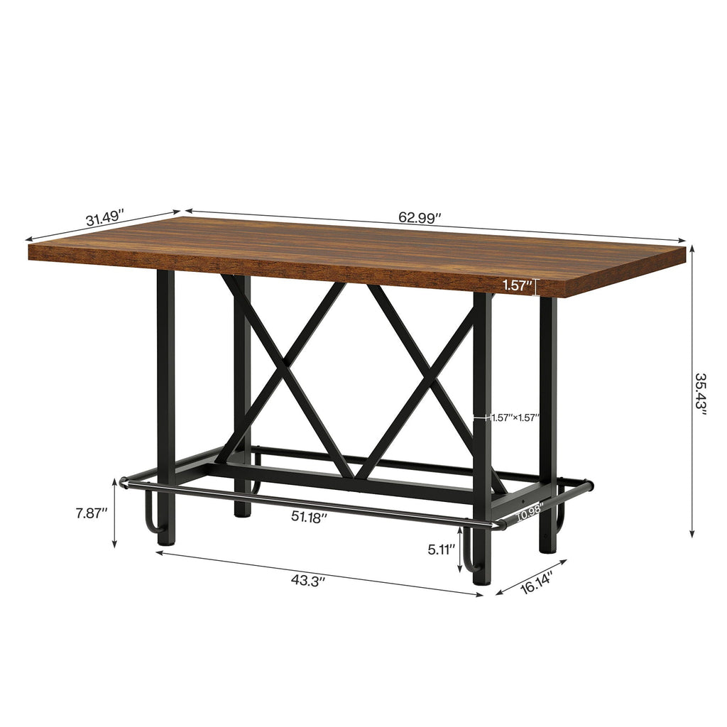 Counter Height Dining Rectangular Kitchen Table for 6 with Steel Frame - Brown / Black