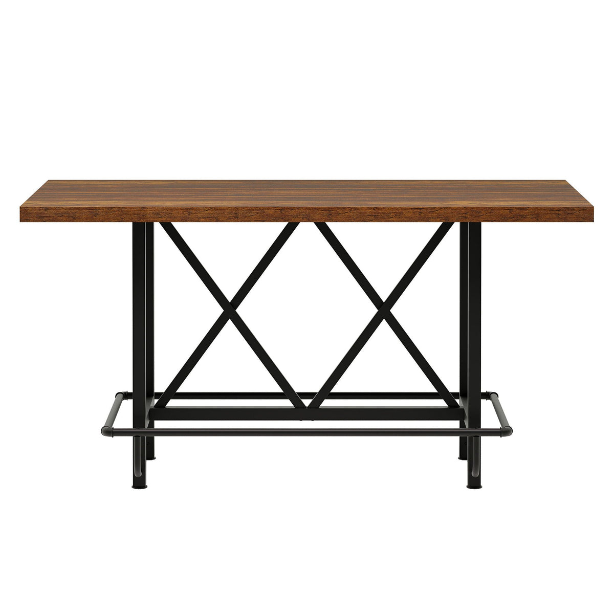 Counter Height Dining Rectangular Kitchen Table for 6 with Steel Frame - Brown / Black