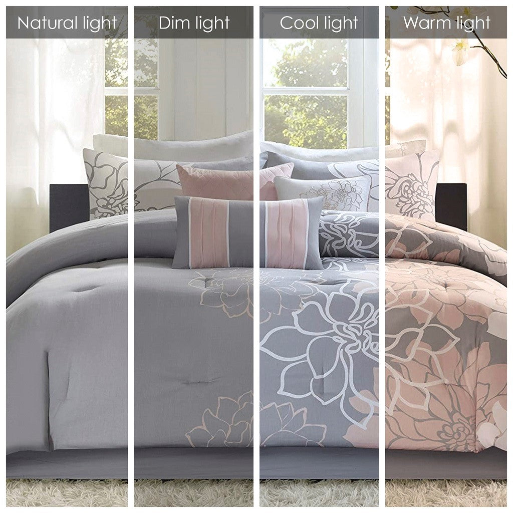 Printed Cotton Sateen Comforter Set Grey/Peach Twin/Twin XL