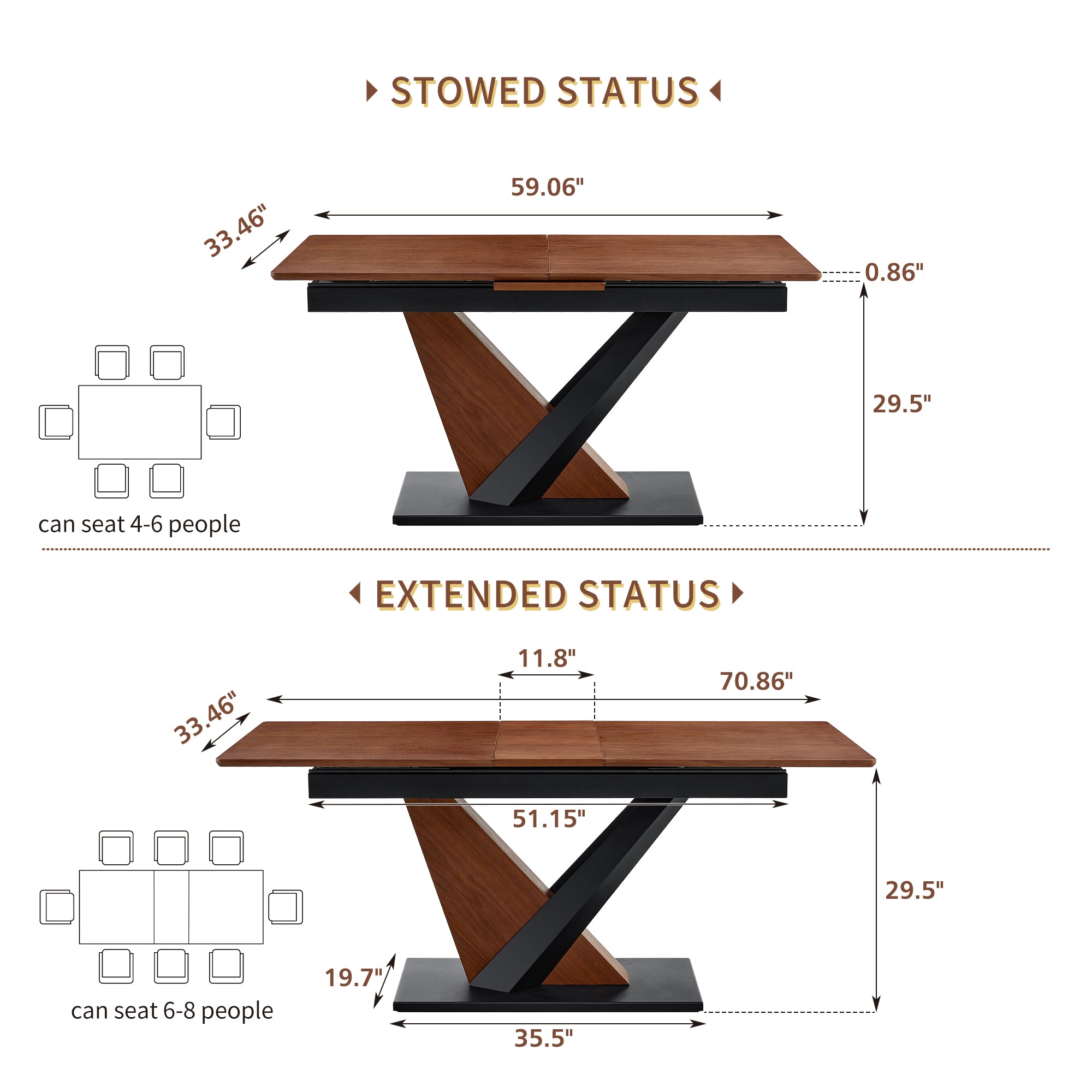 Modern Dining Table with MDF + Solid Wood Veneer Tabletop
