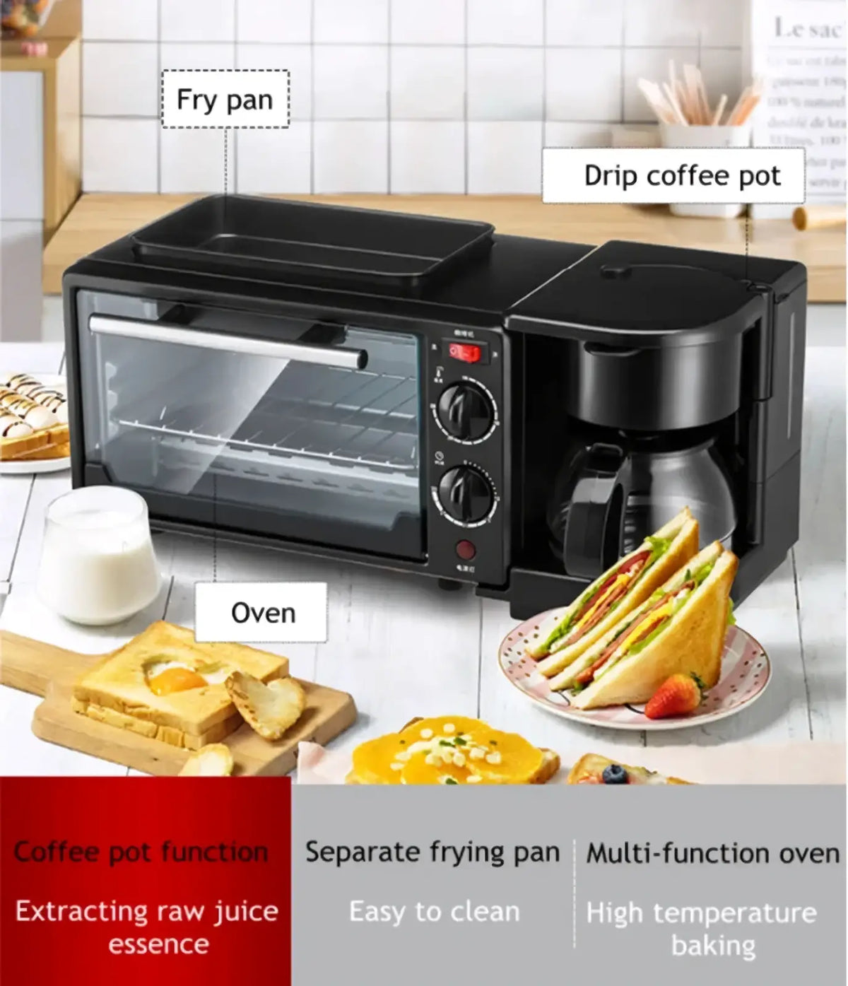 3 in 1 Breakfast Station Coffee Maker and Toaster Oven
