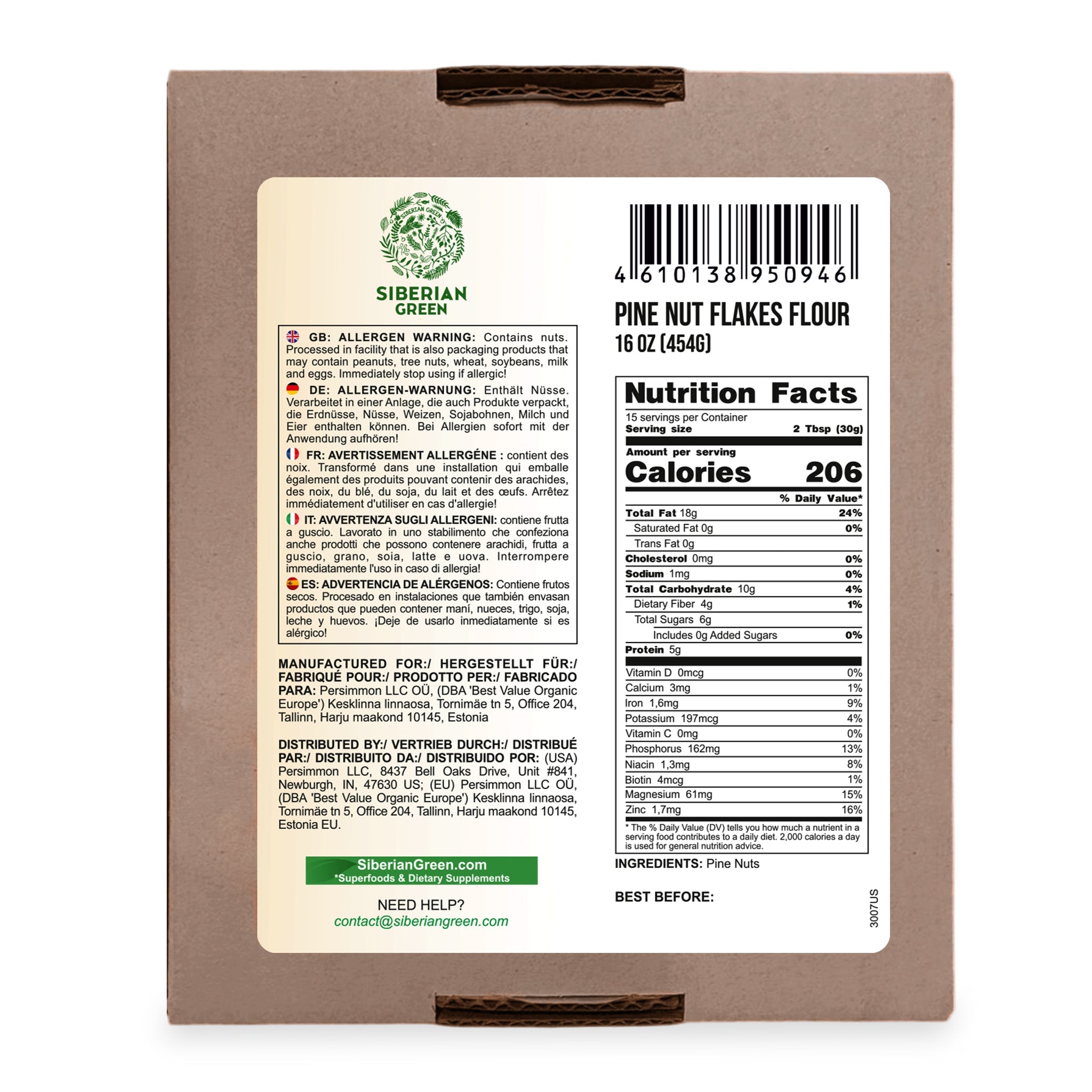 Siberian Pine Nut Flour (Kernel Powder) – 454g / 1 lb
