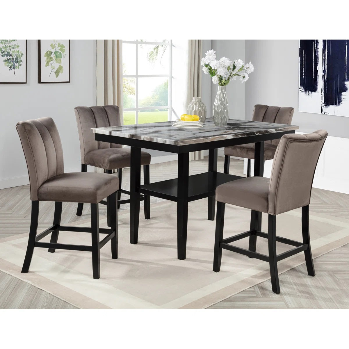 60" Counter Dining Table with Storage Bottom Shelf