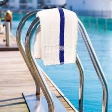 Towels N More 24x48 Soft Poolside Towels - 24 Large Super Absorbent Pool Towel White and Blue Center Stripe - Ideal for Home, Pool, Spa, Gym, Hotel, Motel Rental Room Use - 100% Cotton Bath Towels