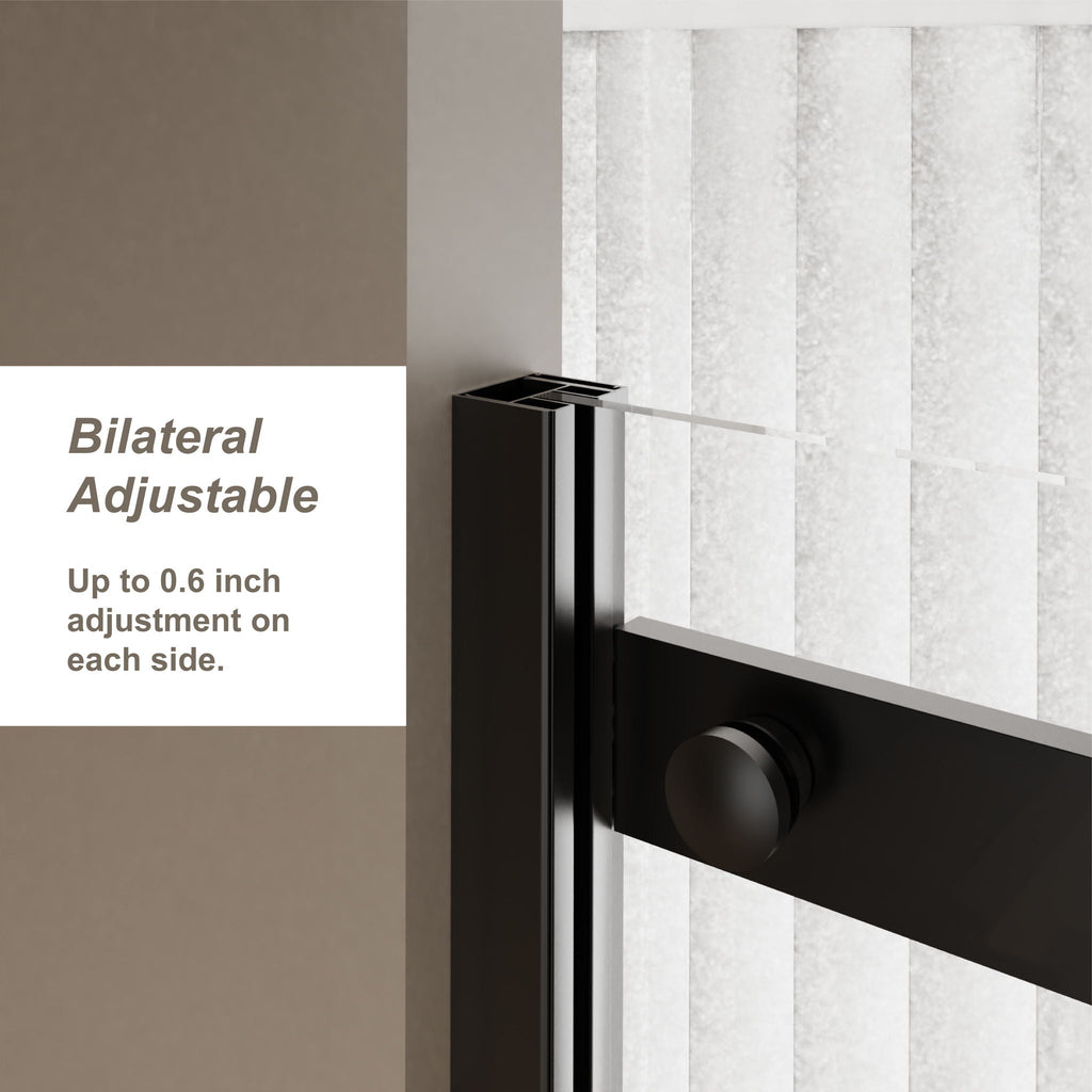 Frameless Shower Door Single Sliding, Clear Tempered Glass Shower Door With Zinc Roller Rail System, Stainless Steel Handle - Black