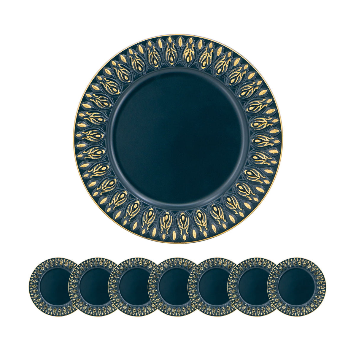 Elegant Plastic Charger Plate Set of 8 - 14" Round - Blue or Light Blue